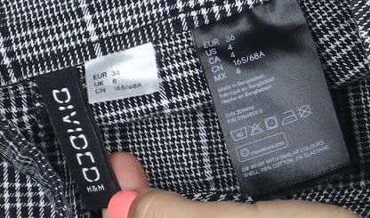 Divided Women Black Check Pinafore Dress Size 8 Zip Strappy Workwear