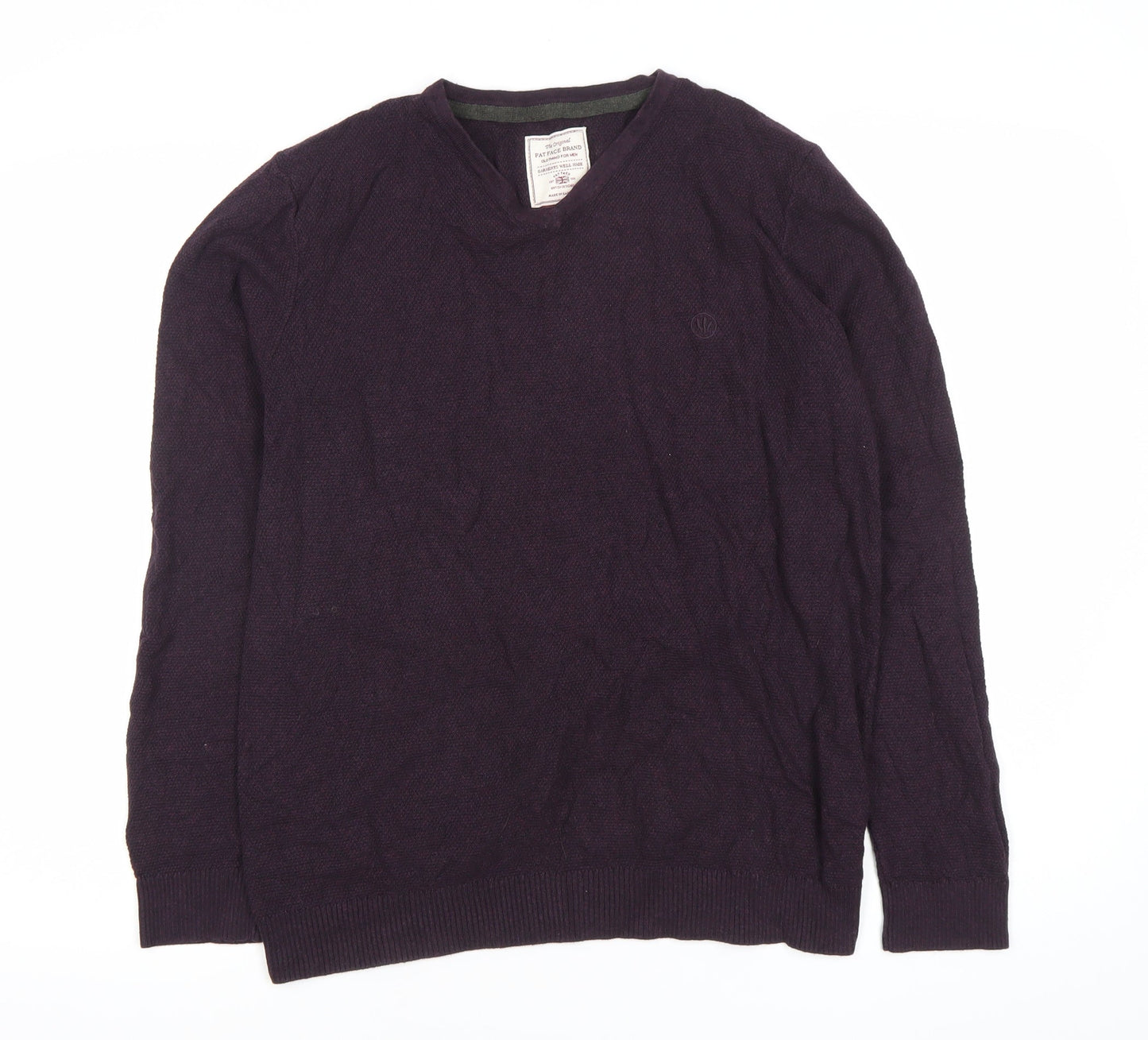 Fat Face Men’s Purple Cotton Blend V-Neck Jumper Medium