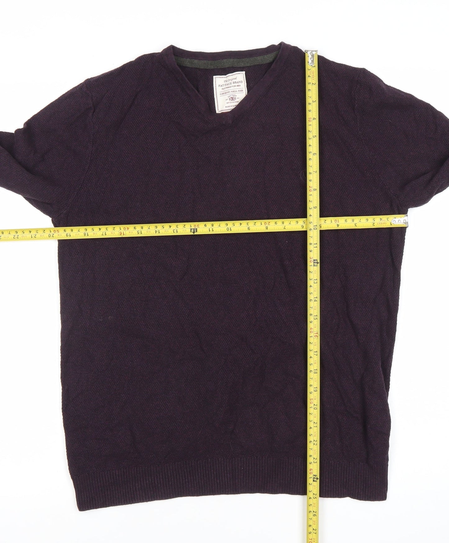 Fat Face Men’s Purple Cotton Blend V-Neck Jumper Medium