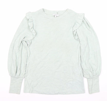 Next Women’s Green Cotton Ruffle Pullover Jumper Size 8