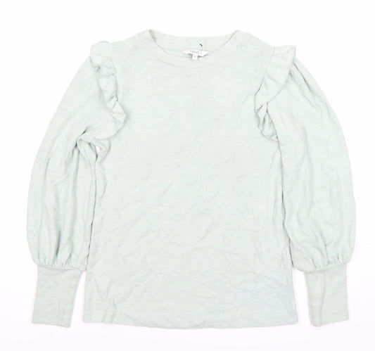 Next Women’s Green Cotton Ruffle Pullover Jumper Size 8