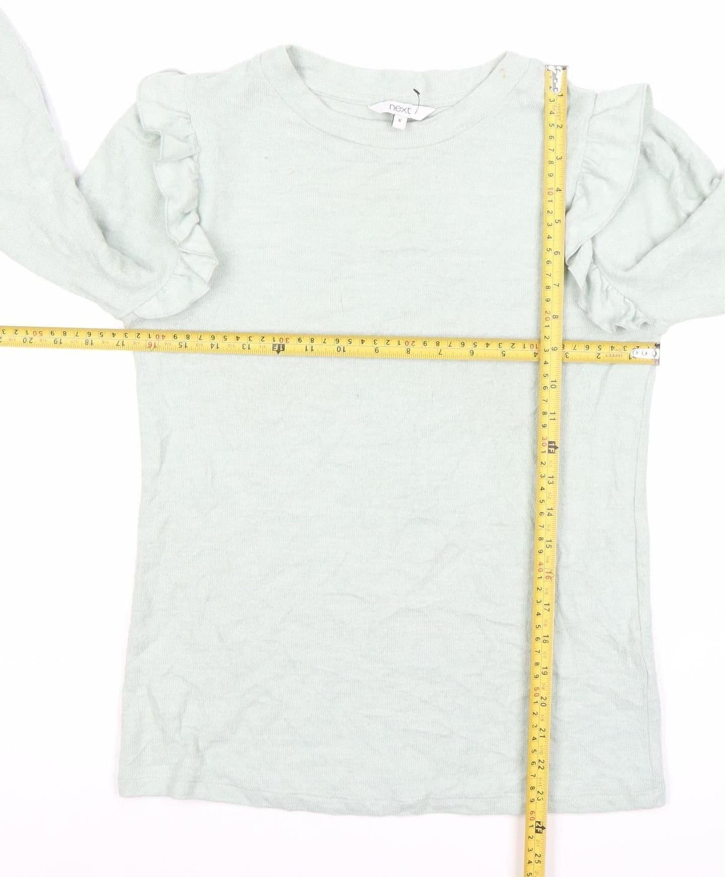 Next Women’s Green Cotton Ruffle Pullover Jumper Size 8
