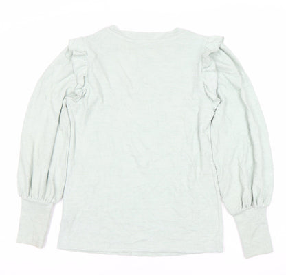 Next Women’s Green Cotton Ruffle Pullover Jumper Size 8