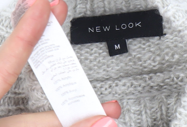 New Look Womens Grey Roll Neck Knit Jumper Size M Long Sleeve