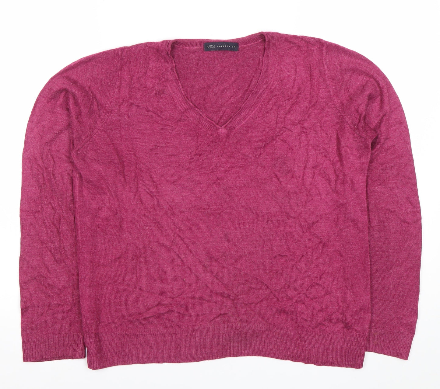 Marks and Spencer Women's Purple V-Neck Wool Blend Jumper Size 14