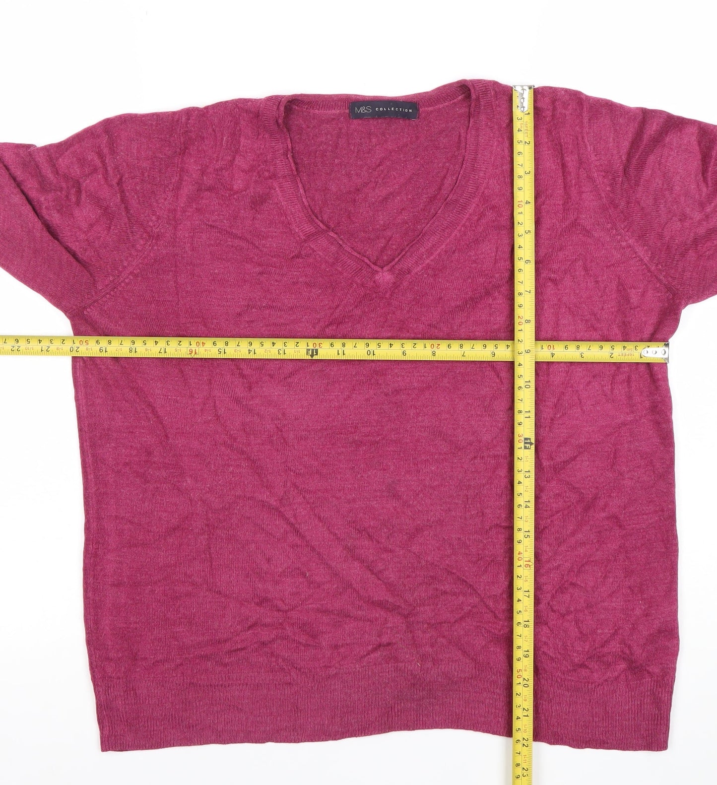 Marks and Spencer Women's Purple V-Neck Wool Blend Jumper Size 14