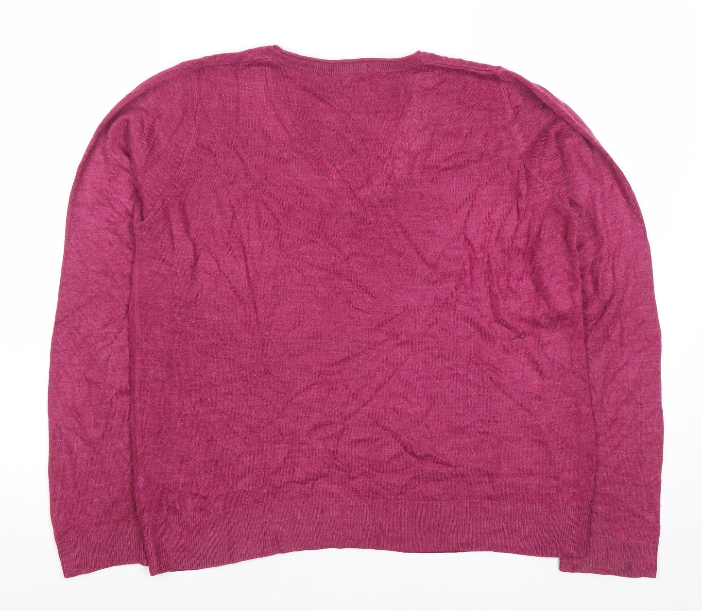 Marks and Spencer Women's Purple V-Neck Wool Blend Jumper Size 14