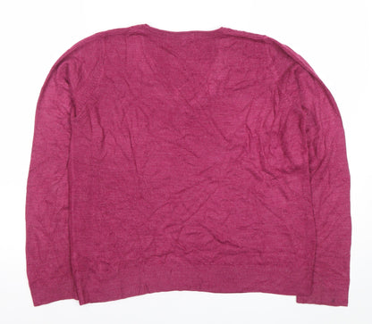 Marks and Spencer Women's Purple V-Neck Wool Blend Jumper Size 14