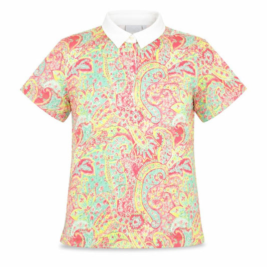 Daily Women Multicoloured Paisley Polo Shirt Size L Short Sleeve
