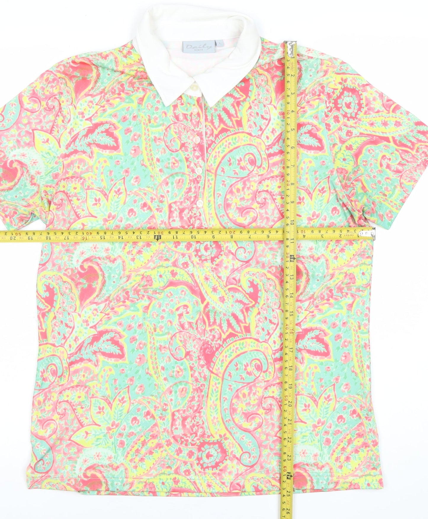 Daily Women Multicoloured Paisley Polo Shirt Size L Short Sleeve
