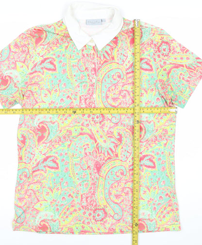 Daily Women Multicoloured Paisley Polo Shirt Size L Short Sleeve