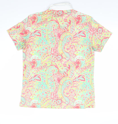 Daily Women Multicoloured Paisley Polo Shirt Size L Short Sleeve