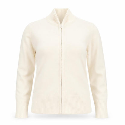 Front view of St. Bernard Women's Ivory Full Zip Mock Neck Jumper Small