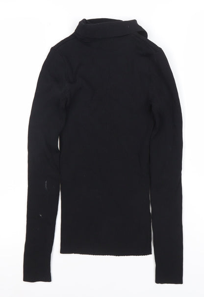 River Island Women’s Black Collared Knit Blouse Size 6 Slim Fit Long Sleeve