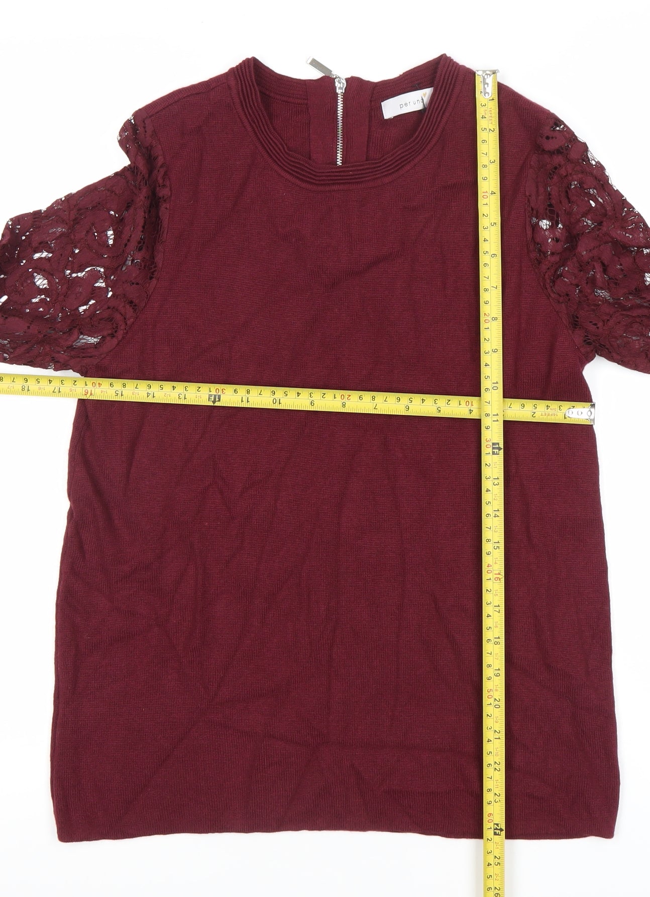 Marks and Spencer Women Red Lace Sleeve Blouse UK 12