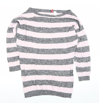 H&M Divided Women’s Grey Pink Striped Boat Neck Jumper Size 8