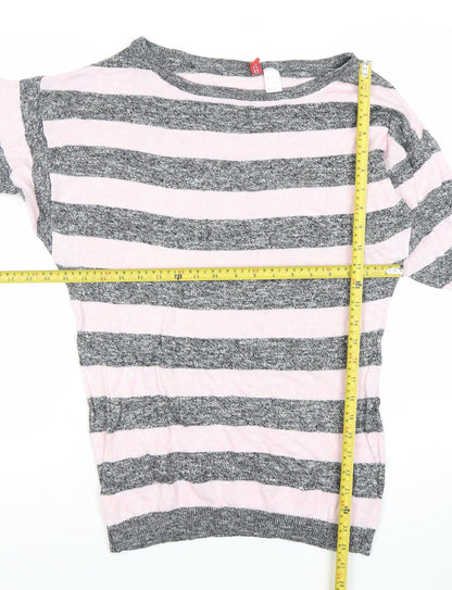 H&M Divided Women’s Grey Pink Striped Boat Neck Jumper Size 8