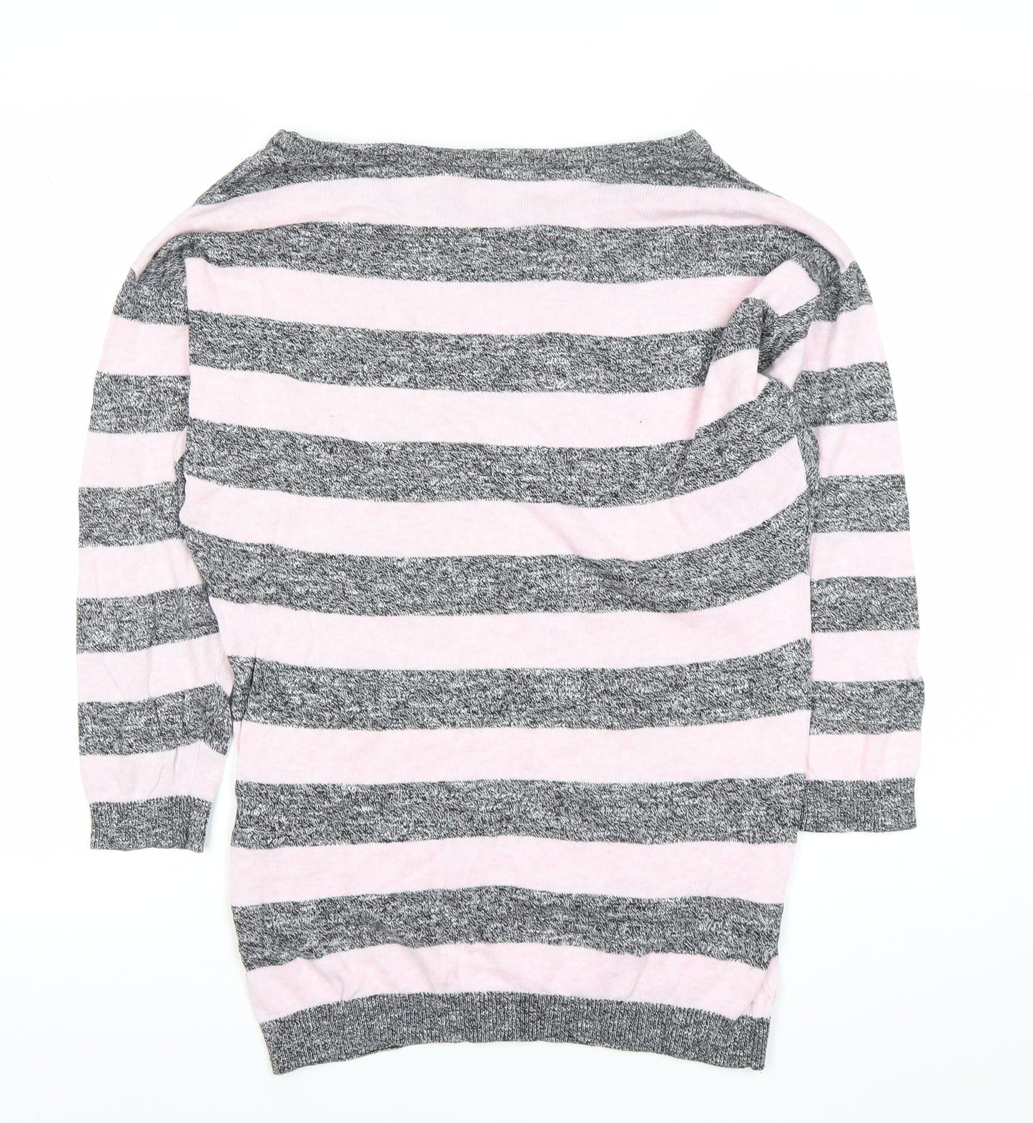 H&M Divided Women’s Grey Pink Striped Boat Neck Jumper Size 8