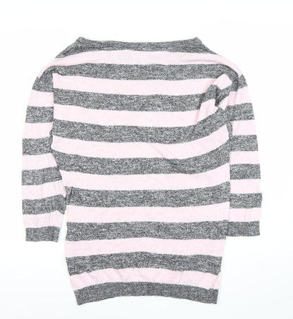 H&M Divided Women’s Grey Pink Striped Boat Neck Jumper Size 8