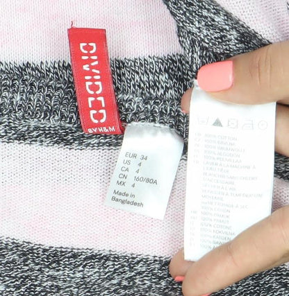 H&M Divided Women’s Grey Pink Striped Boat Neck Jumper Size 8