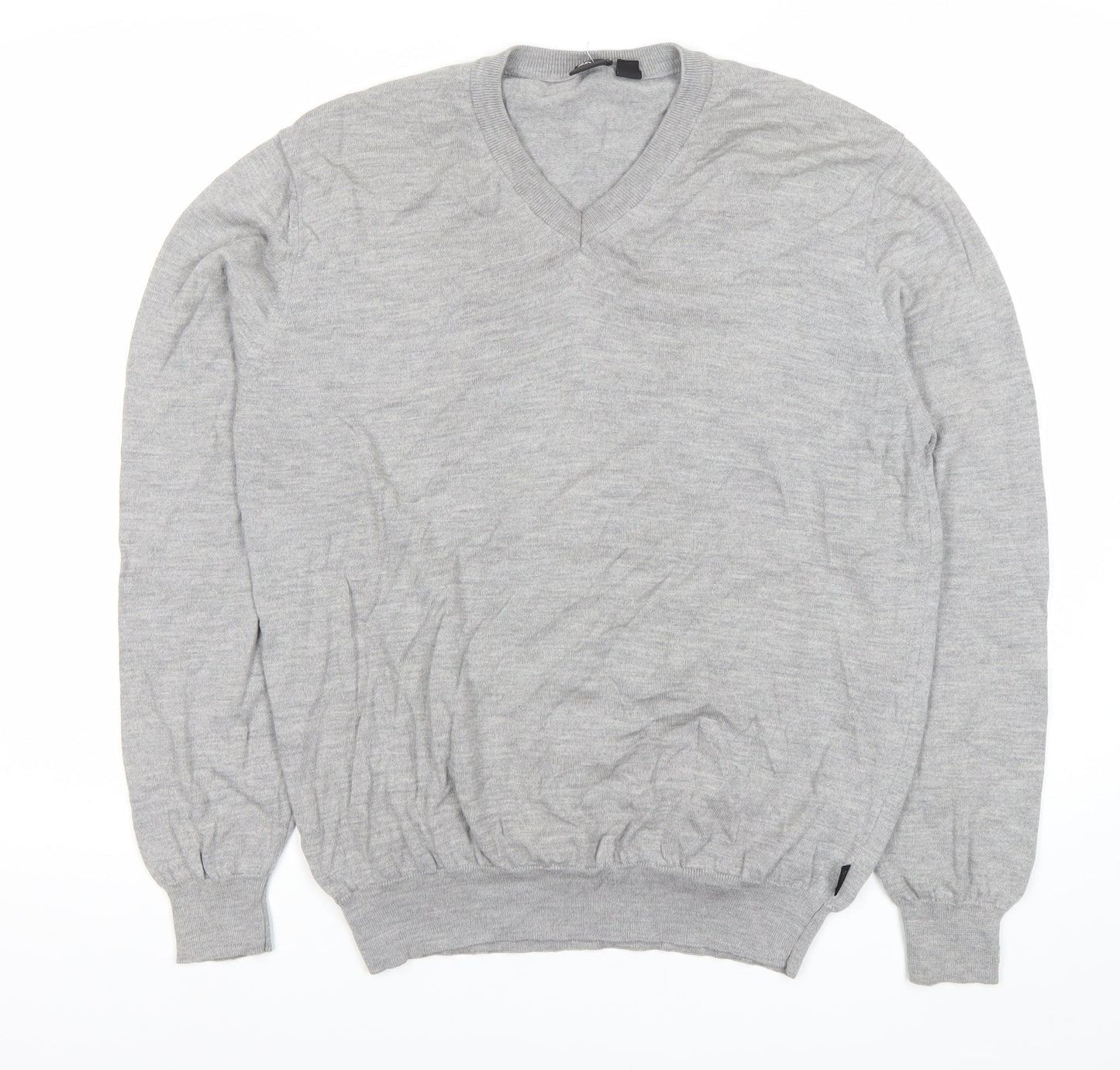 Hugo Boss Men’s Grey Wool V-Neck Pullover Jumper Size L