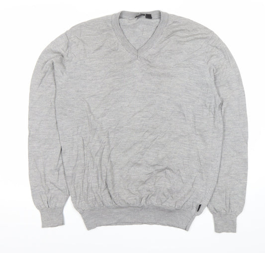 Hugo Boss Men’s Grey Wool V-Neck Pullover Jumper Size L