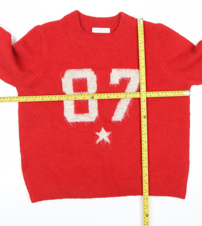 Primark Womens Red Pullover Jumper S Crew Neck Long Sleeve Sports 87