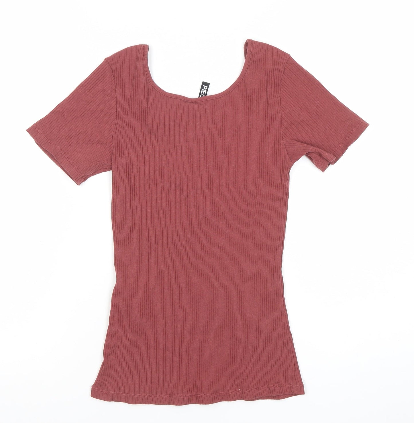 Pieces Women’s Red Scoop Neck Short Sleeve Slim Fit T-Shirt Size M