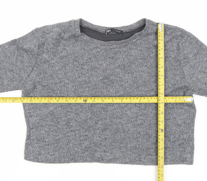 Zara Women’s Grey Knit Crew Neck Pullover Jumper Size 8