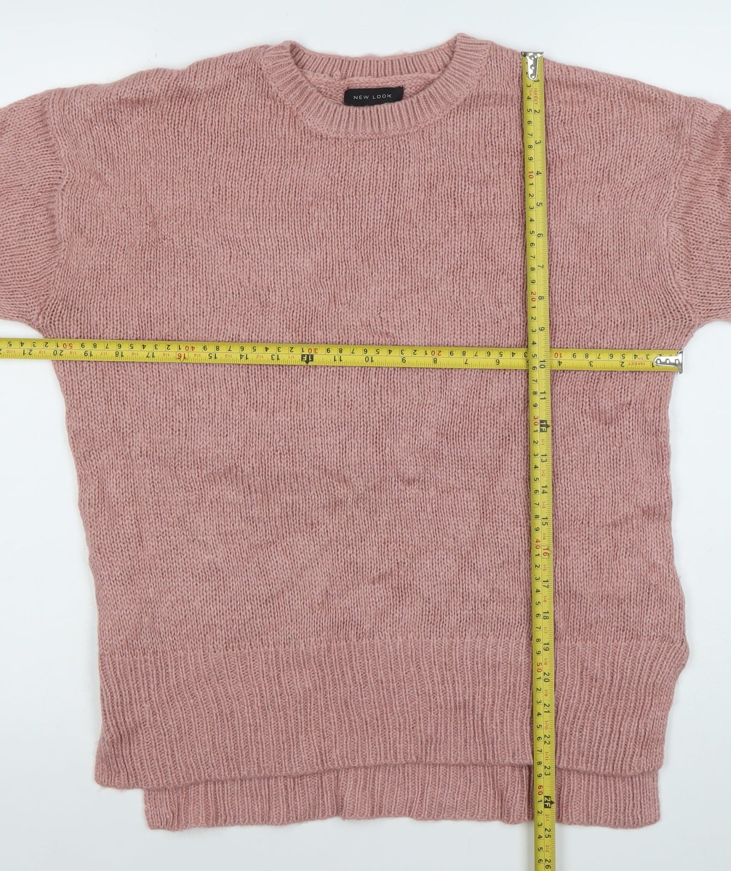 New Look Women’s Pink Acrylic Knit Jumper Medium Crew Neck Pullover