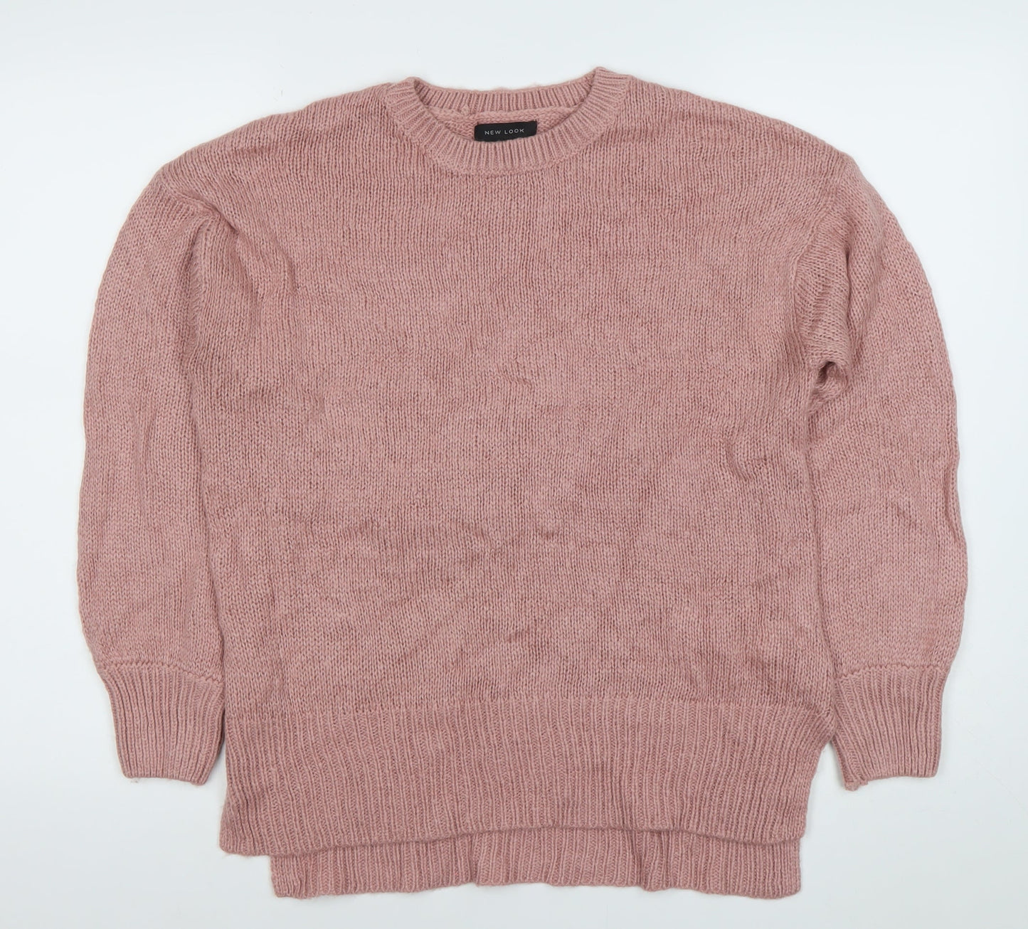 New Look Women’s Pink Acrylic Knit Jumper Medium Crew Neck Pullover