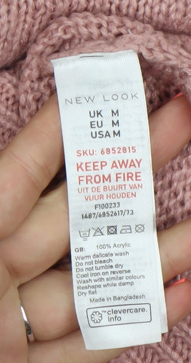 New Look Women’s Pink Acrylic Knit Jumper Medium Crew Neck Pullover