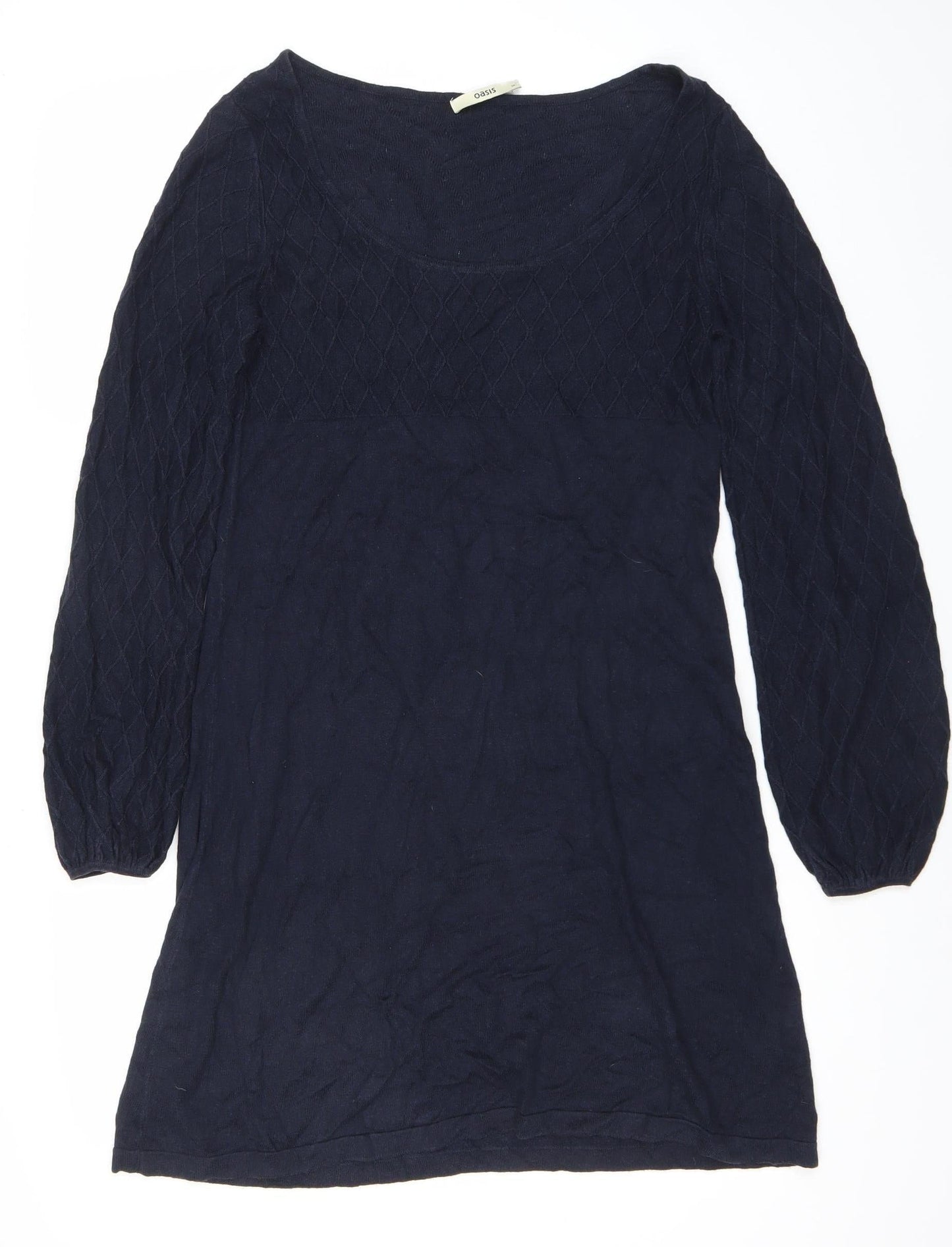 Oasis Women’s Blue Knit Shift Dress Size M 3/4 Sleeve Scoop Neck