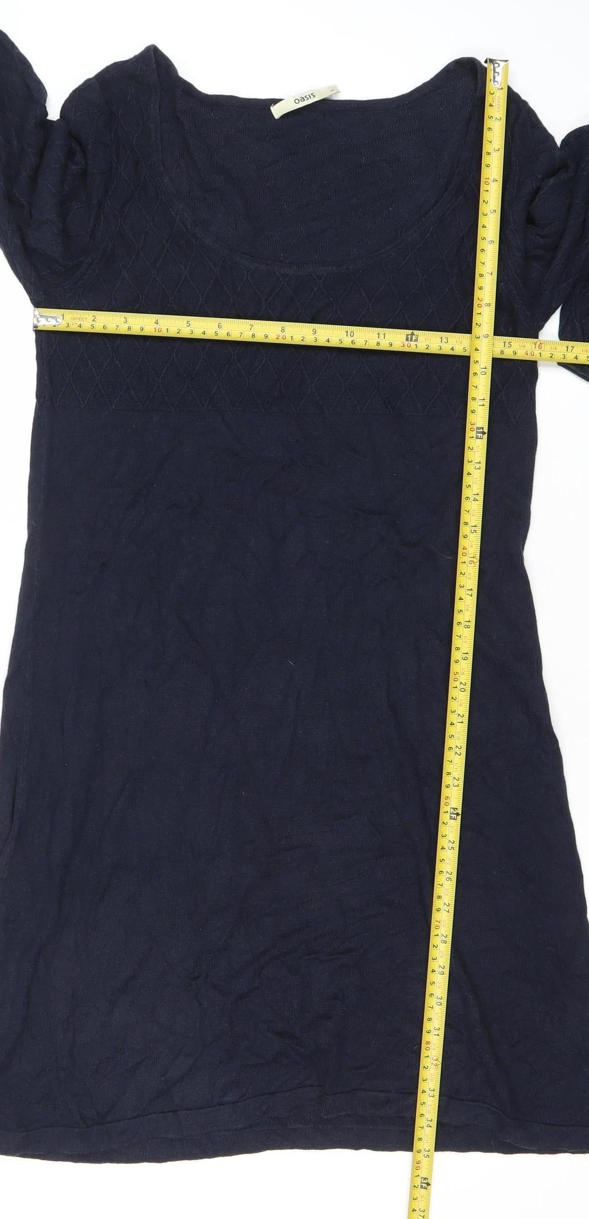 Oasis Women’s Blue Knit Shift Dress Size M 3/4 Sleeve Scoop Neck