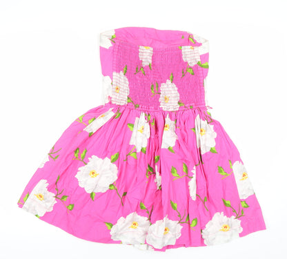 Abercrombie & Fitch Women’s Pink Floral Strapless Smocked Summer Dress Size M