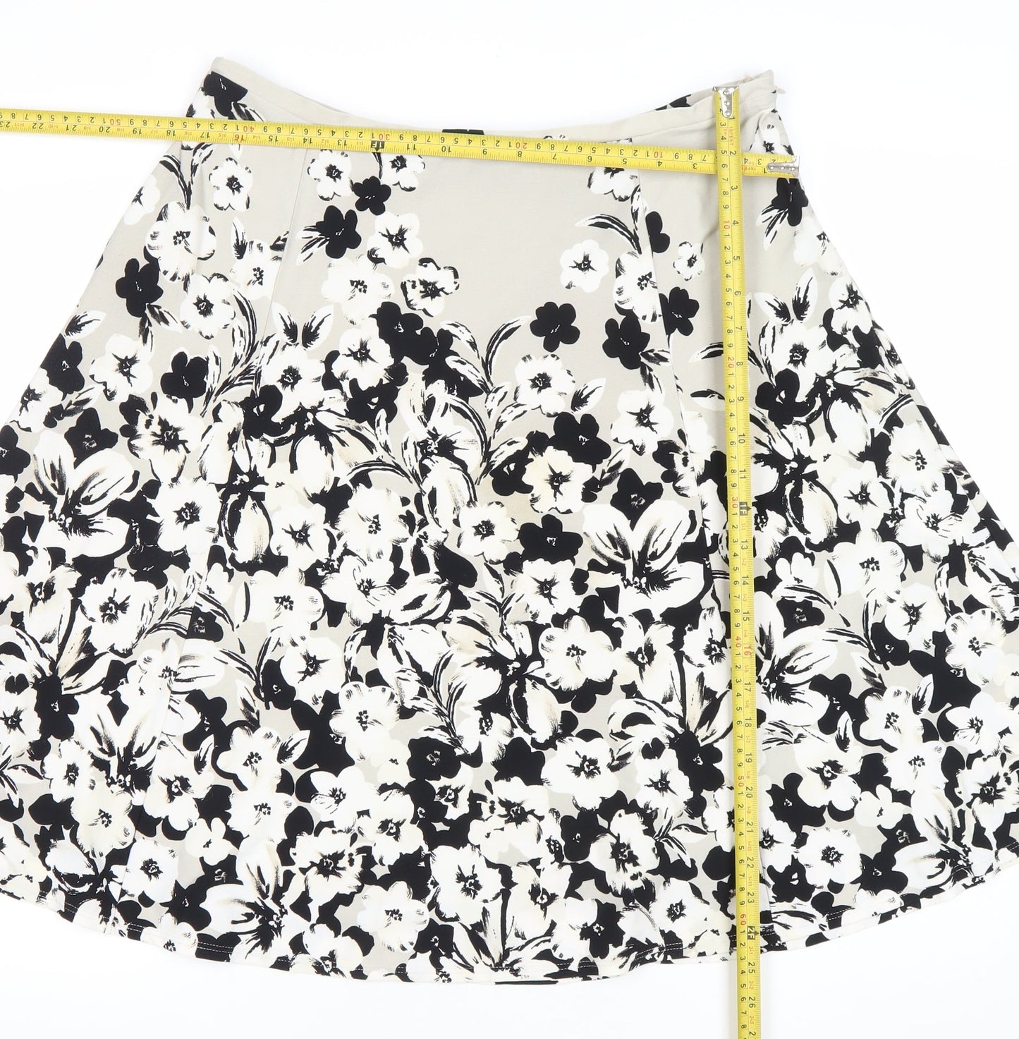 Precis Petite Women’s Beige Black Floral A-Line Skirt Size 18