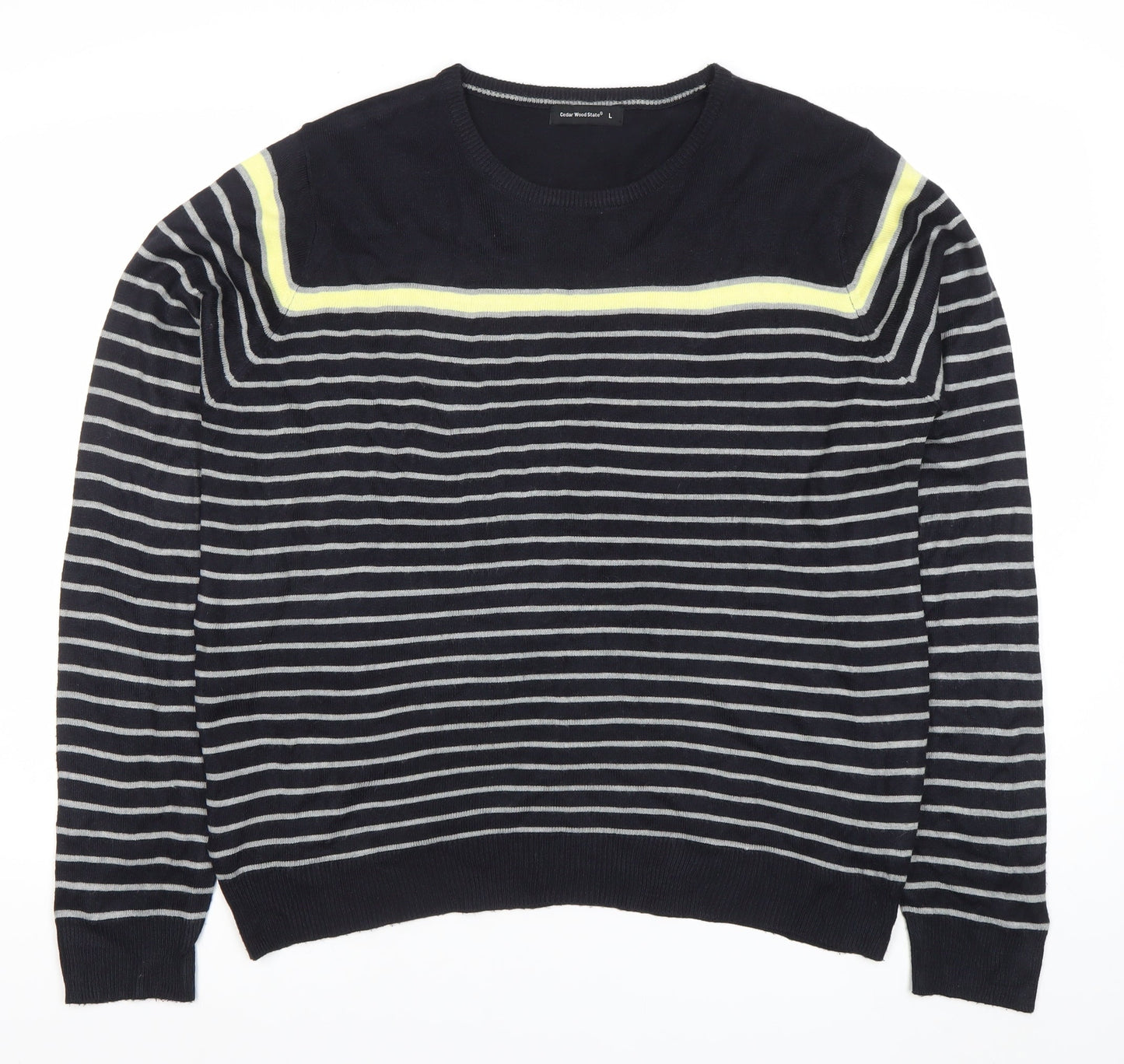 Cedar Wood State Men’s Blue Striped Crew Neck Jumper Size L