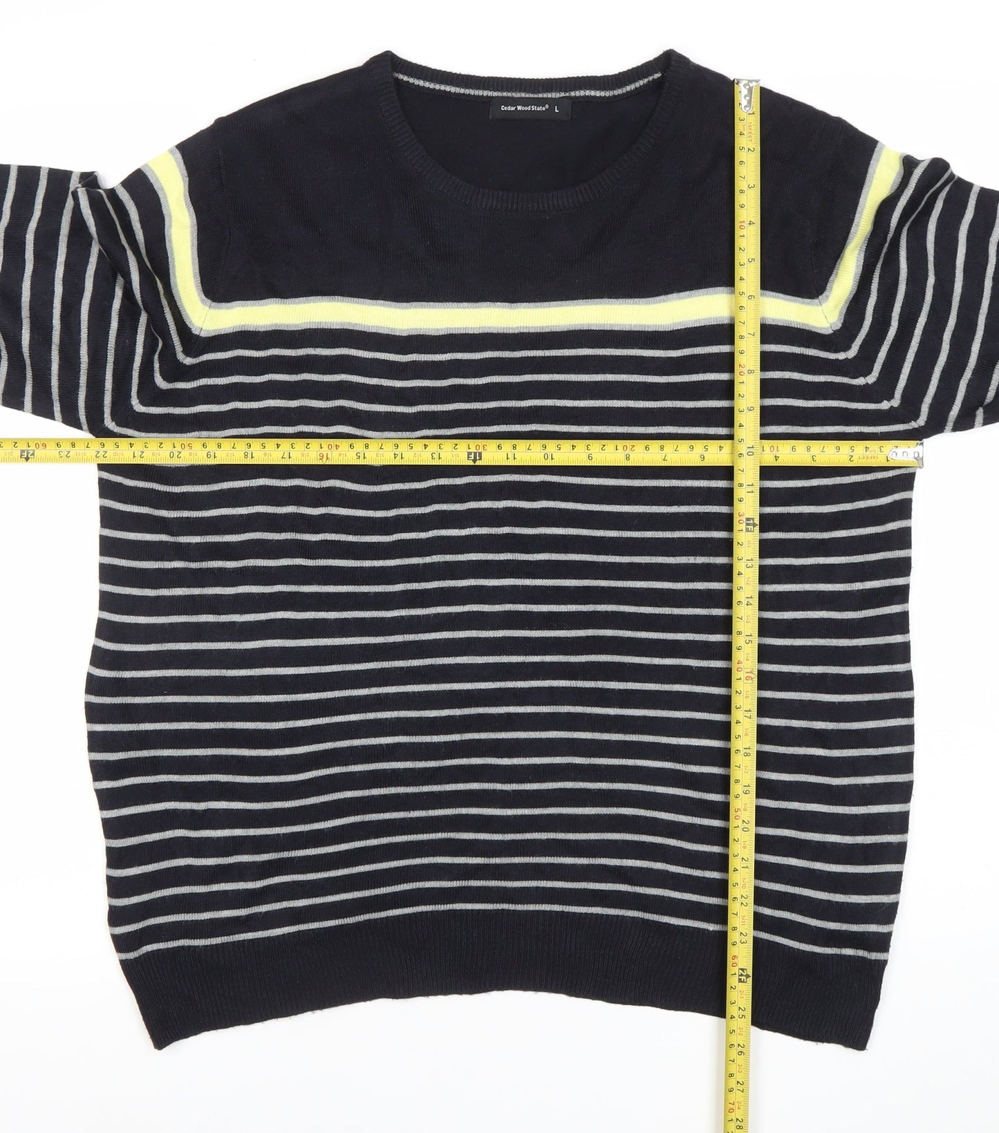 Cedar Wood State Men’s Blue Striped Crew Neck Jumper Size L