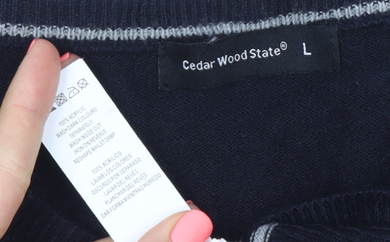 Cedar Wood State Men’s Blue Striped Crew Neck Jumper Size L