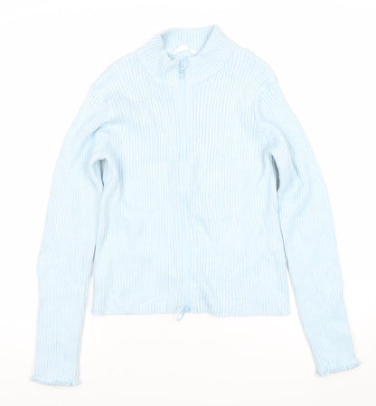 Marks and Spencer Teens Blue Full Zip Ribbed Knit Jumper Size 14