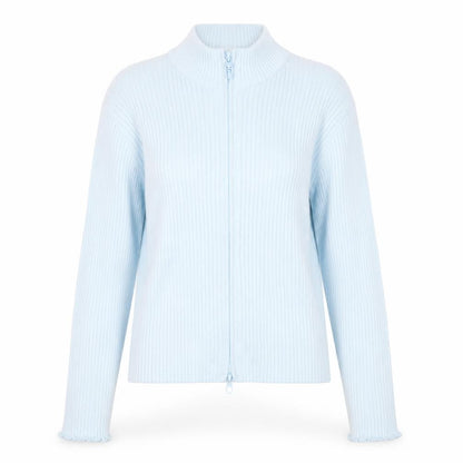 Front view of Marks & Spencer Teens Blue Full Zip Ribbed Knit Jumper, size 14