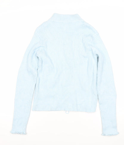 Marks and Spencer Teens Blue Full Zip Ribbed Knit Jumper Size 14