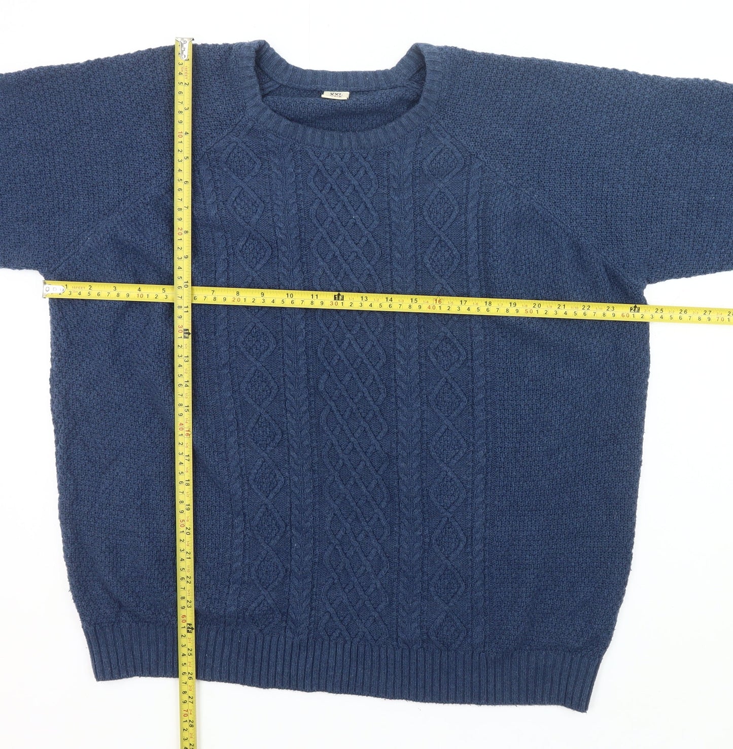Oak Valley Men’s Blue 2XL Cable Knit Crew Neck Jumper