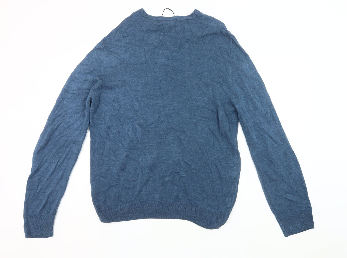 Marks and Spencer Men's Blue 2XL V-Neck Acrylic Jumper Pullover Knitwear