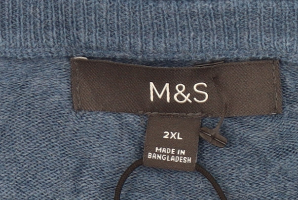 Marks and Spencer Men's Blue 2XL V-Neck Acrylic Jumper Pullover Knitwear