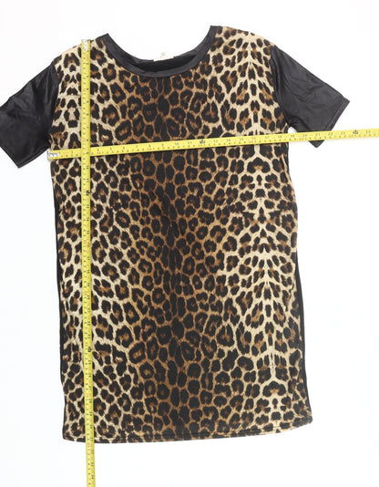 River Island Women Leopard Print T-Shirt Dress UK 6 Short Sleeve