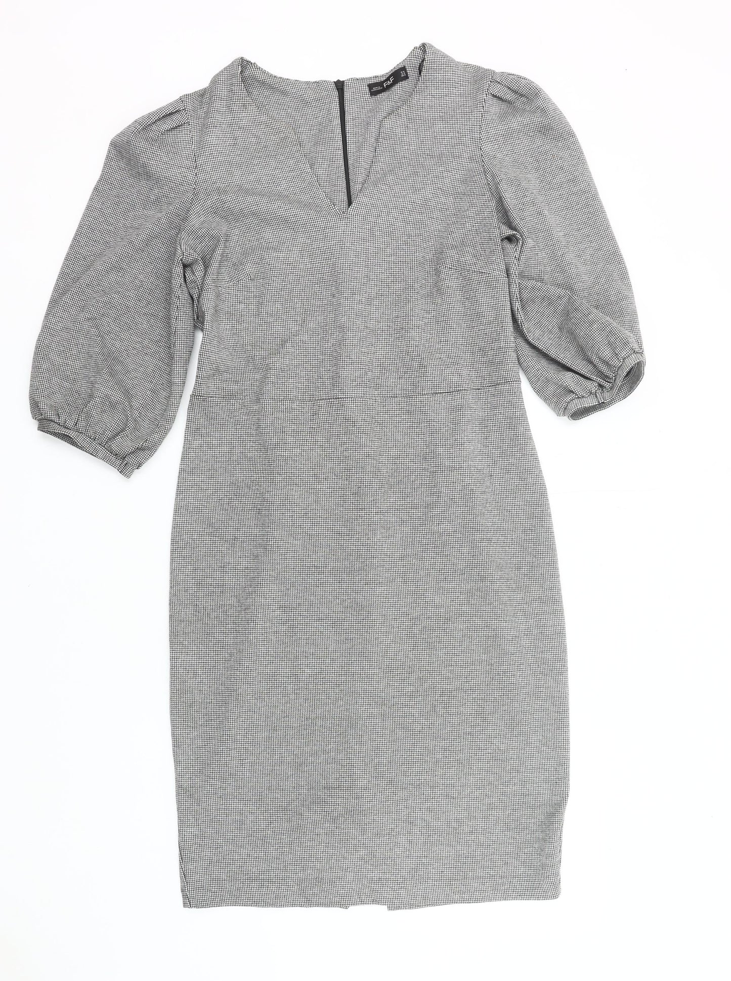 F&F Women Grey Houndstooth Sheath Knee Dress Size 14 Workwear
