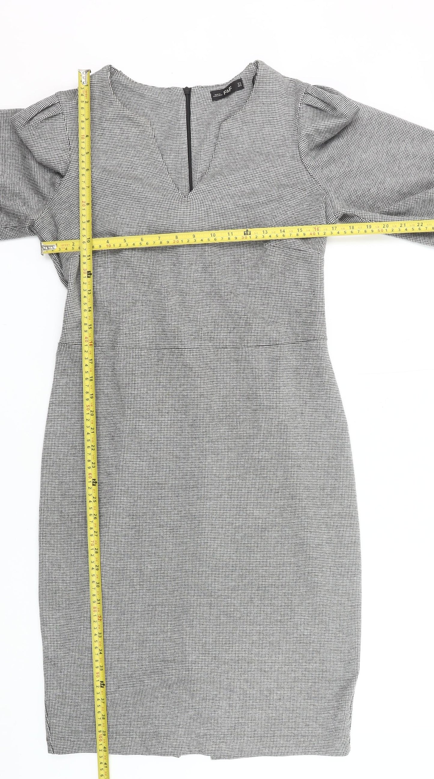 F&F Women Grey Houndstooth Sheath Knee Dress Size 14 Workwear