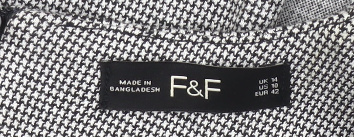 F&F Women Grey Houndstooth Sheath Knee Dress Size 14 Workwear
