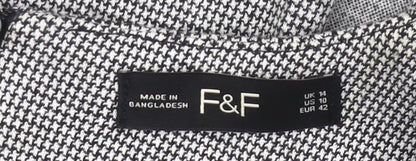 F&F Women Grey Houndstooth Sheath Knee Dress Size 14 Workwear